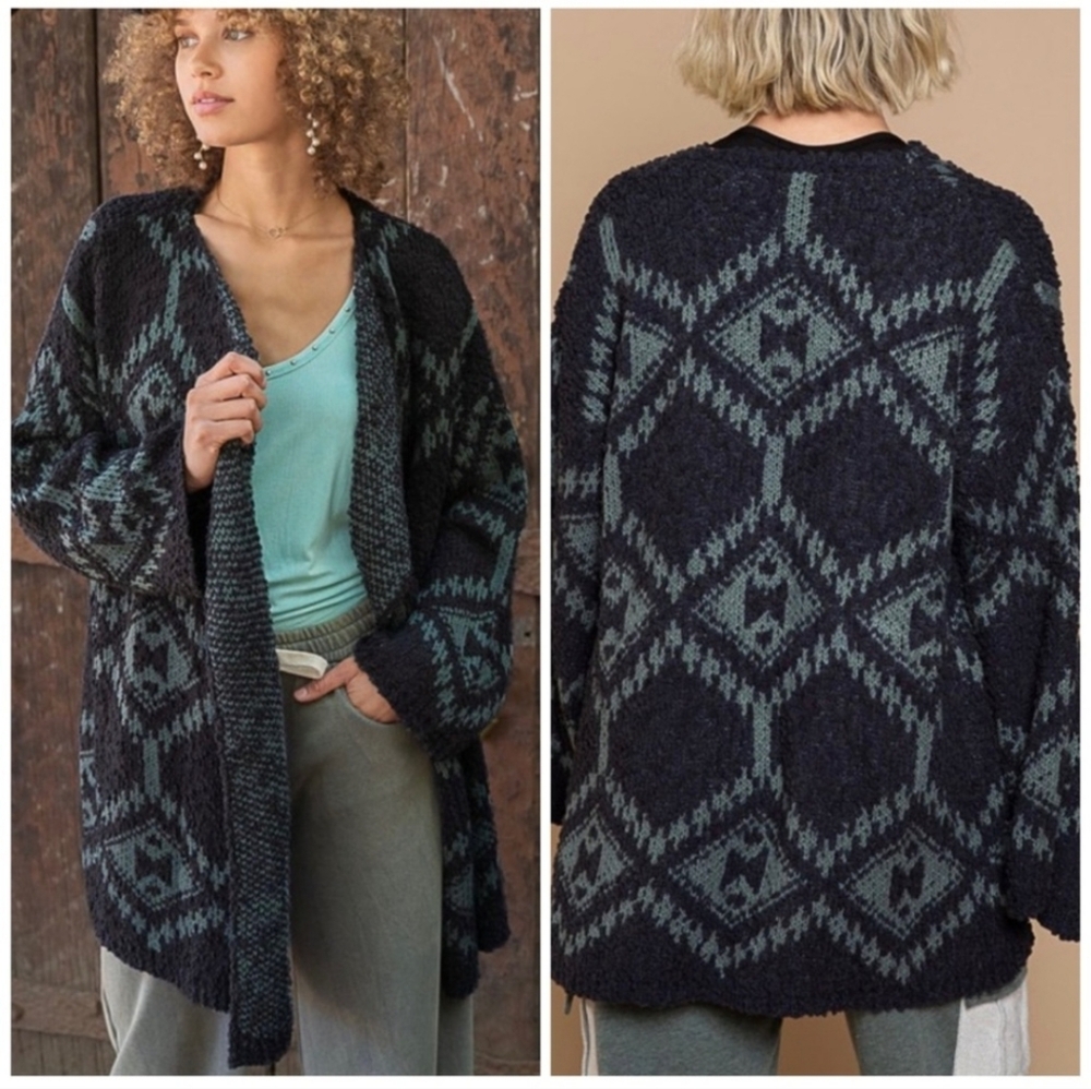 POL Aztec Chunky Knit Oversized Sweater Cardigan Size S Western Southwestern‎